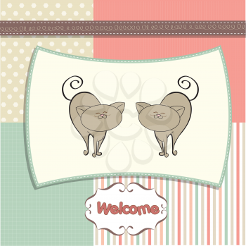 Royalty Free Clipart Image of a Welcome Card With Two Cats