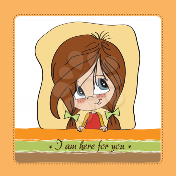 Royalty Free Clipart Image of a Girl on a Card With the Message I Am Here For You
