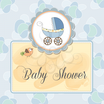 Royalty Free Clipart Image of a Baby Shower Invitation With a Carriage