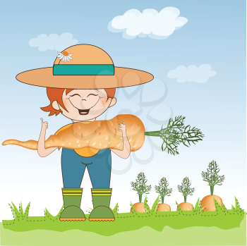 Royalty Free Clipart Image of a Gardener With a Large Carrot