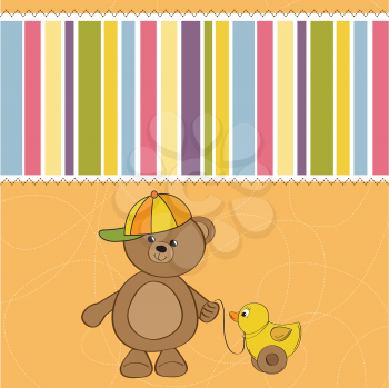 Royalty Free Clipart Image of a Card With a Bear and a Duck