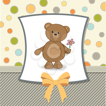 Royalty Free Clipart Image of a Card With a Bear Holding a Flower