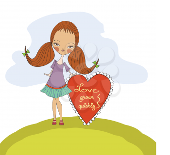 Royalty Free Clipart Image of a Little Girl With a Valentine