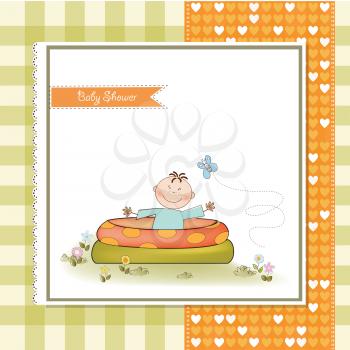 Royalty Free Clipart Image of a Baby in a Pool on a Shower Invitation