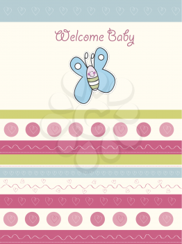 Royalty Free Clipart Image of a Welcome Baby Card With a Butterfly
