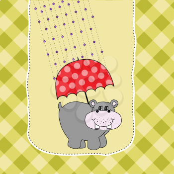 Royalty Free Clipart Image of a Hippo With an Umbrella