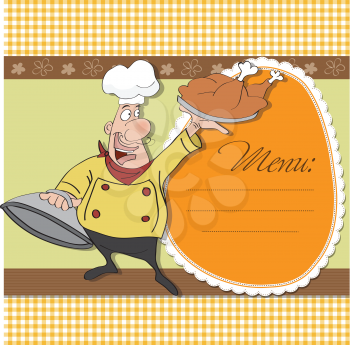 Royalty Free Clipart Image of a Cartoon Chef on a Menu