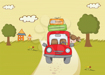 Royalty Free Clipart Image of a Woman Travelling by Car