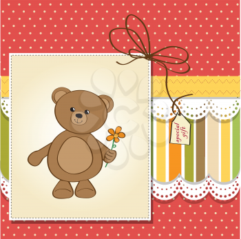 Royalty Free Clipart Image of a Bear Holding a Flower