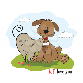 Royalty Free Clipart Image of a Dog and Cat
