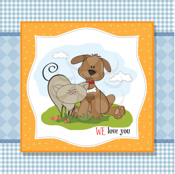 Royalty Free Clipart Image of a Dog and Cat on a We Love You Message