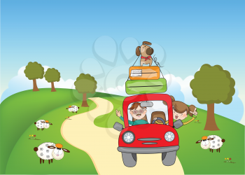 Royalty Free Clipart Image of a Family on Vacation