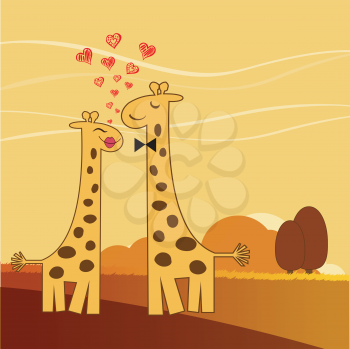 Royalty Free Clipart Image of a Giraffe Couple in Love