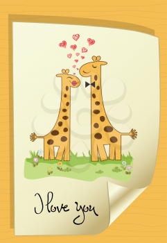 Royalty Free Clipart Image of a Valentine Message With Two Giraffes