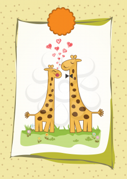 Royalty Free Clipart Image of Two Giraffes in Love