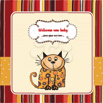 Royalty Free Clipart Image of a Cat on a Birth Announcement