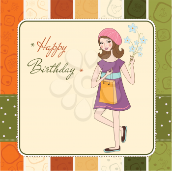 Royalty Free Clipart Image of a Birthday Card With a Girl on the Front