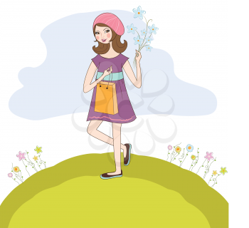 Royalty Free Clipart Image of a Girl on a Hill