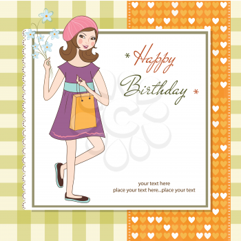 Royalty Free Clipart Image of a Birthday Card With a Girl on Its