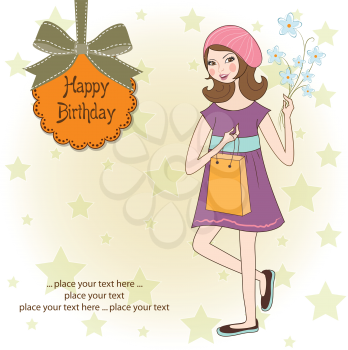 Royalty Free Clipart Image of a Girl on a Birthday Card