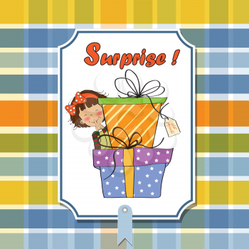 Royalty Free Clipart Image of a Little Girl With Birthday Gifts