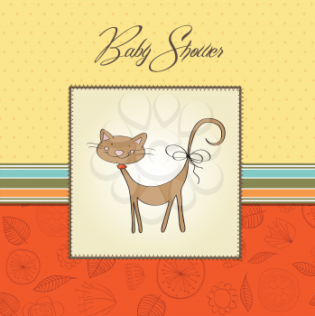 Royalty Free Clipart Image of a Baby Shower Card With a Cat on It
