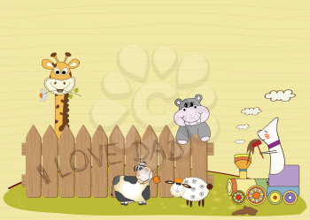 Royalty Free Clipart Image of a Father's Day Card With Animals