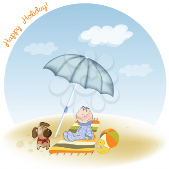 Royalty Free Clipart Image of a Little Boy at the Beach