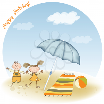 Royalty Free Clipart Image of Two Children at the Beach