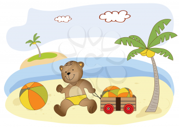 Royalty Free Clipart Image of a Teddy Bear on the Beach