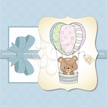 new baby boy announcement card with teddy bear