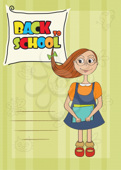 Funny schoolgirl, illustration in vector