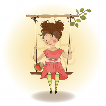 young girl in a swing, illustration in vector format