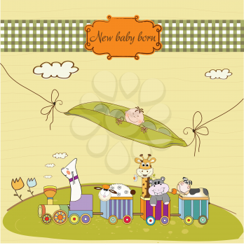 new baby announcement card with animal's train