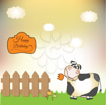 birthday card with cow, illustration in vector format