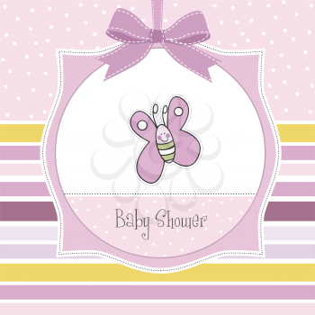 cute baby shower card with butterfly, vector illustration