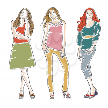 hand drawn fashion girls in vector format