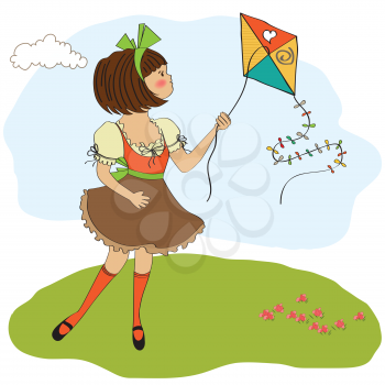 cute teens who are playing with a kite, vector illustration