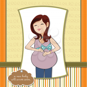 happy pregnant woman, baby shower card, vector format