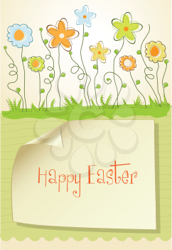 Easter greeting card with spring flowers, illustration in vector format