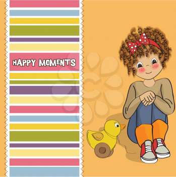 curly girl play with her duck toy , vector  illustration