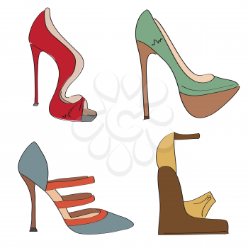 items shoes set on a high heel isolated on white background in vector format