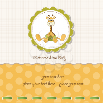 baby shower card with baby giraffe, vector illustration