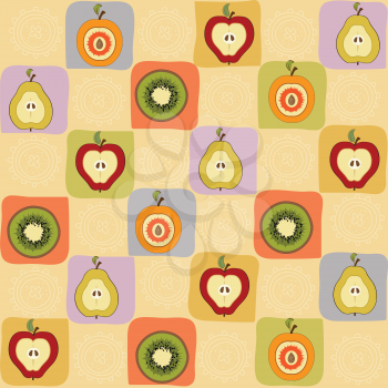 childish seamless pattern with fruits, vector illustration