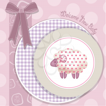new little baby girl arrived, shower card with pink sheep