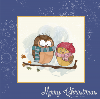 template of Christmas card with funny birds