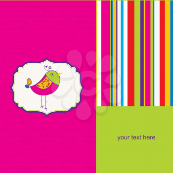 Birth card announcement with little bird