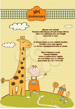 customizable anniversary card with giraffe and baby boy