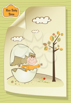 Welcome baby card with broken egg and little baby