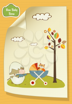 welcome card with broken egg and carriage